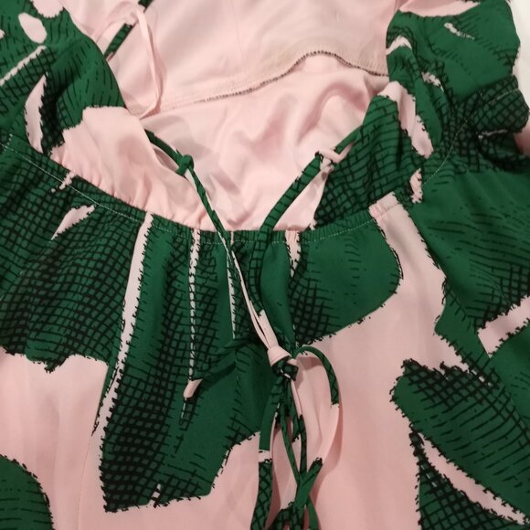 EXPRESS GREEN|PINK PALM PRINT MAXI DRESS ASSYMETRIC HEMLINE WOMEN SIZE 0 - Picture 5 of 8